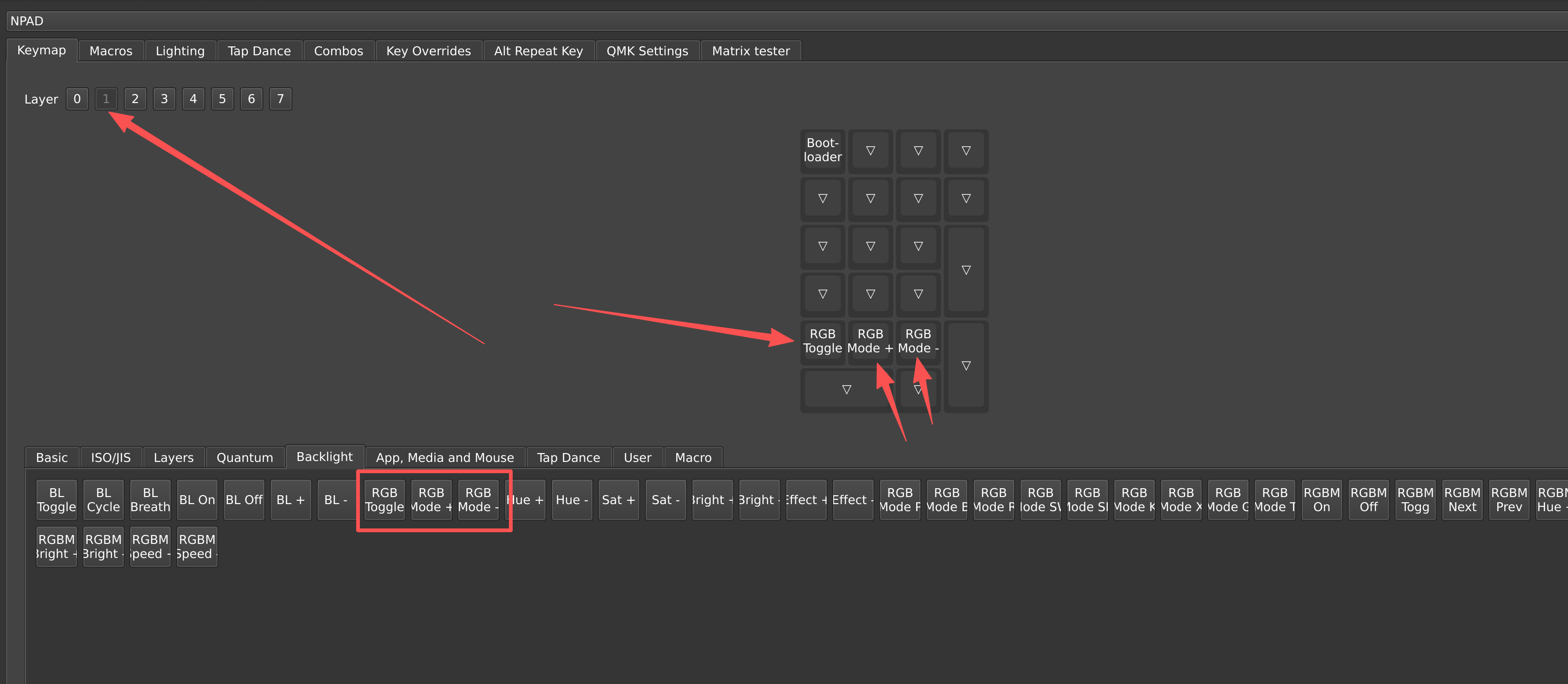 设置不同层按键定义